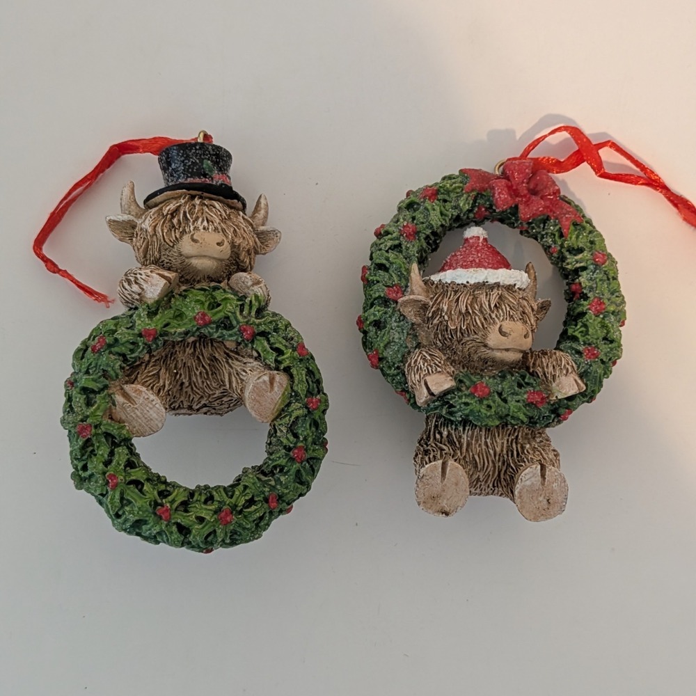 Hobby Lobby Highland Cow Christmas Ornaments Lot Of 2